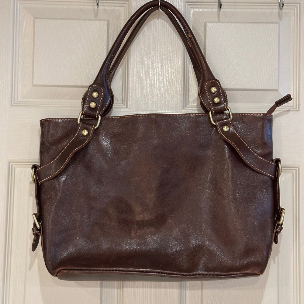 Florence Made in Italy Brown Leather Tote Bag Brass Hardware AS IS Repair